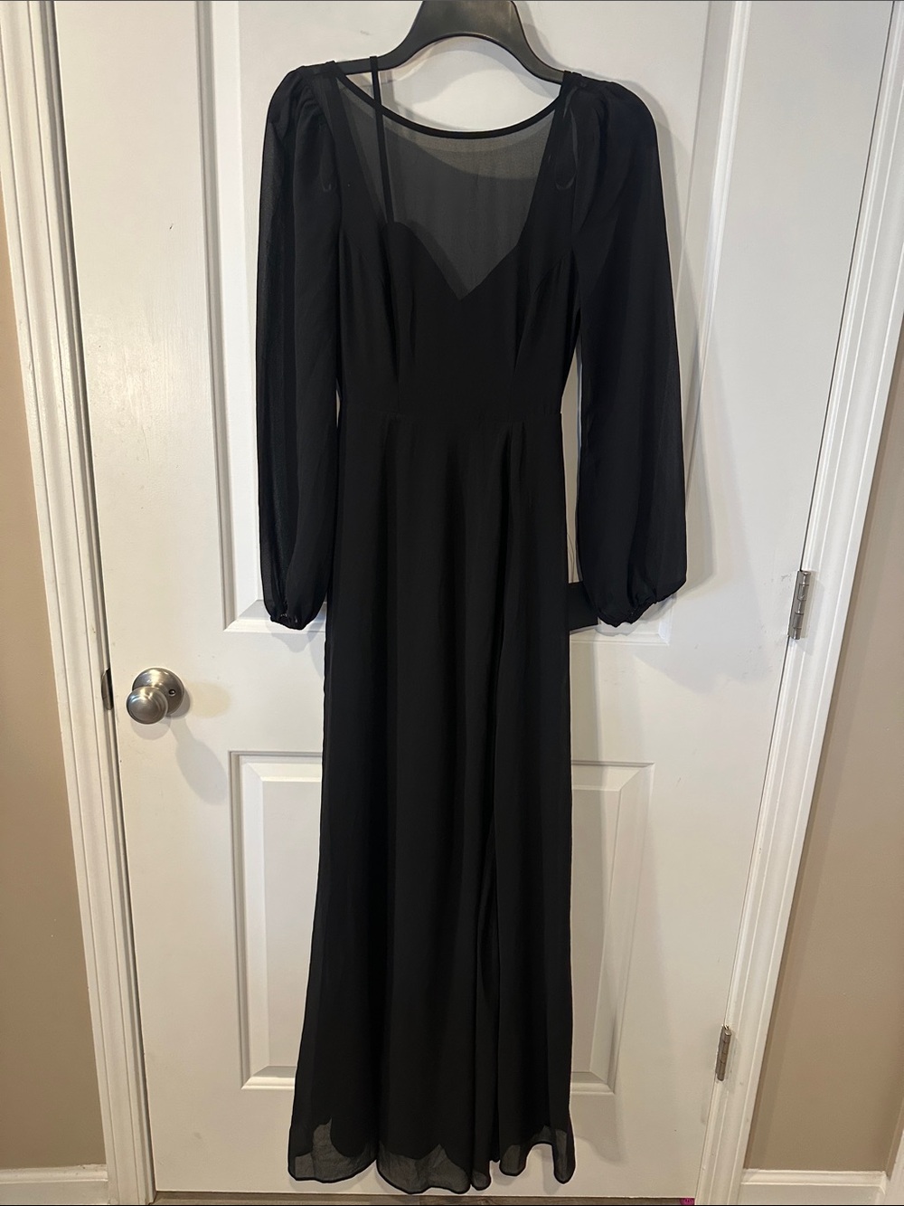 Lulu's Black Long-Sleeve Sheer-Yoke Maxi Dress